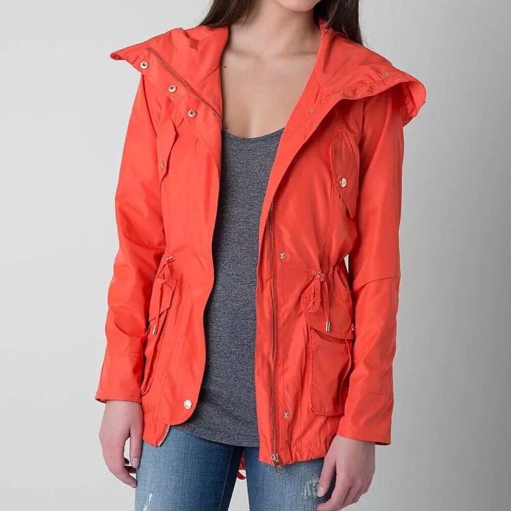 Steve Madden | Solid Anorak Rain Jacket | Coral & Gold Hardware | Large